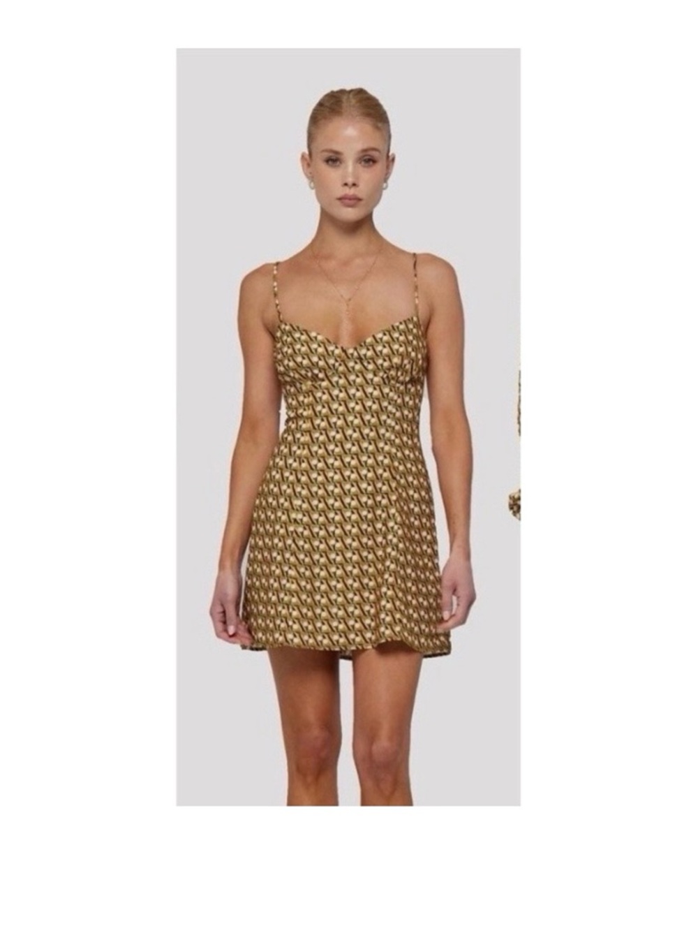RESS Gold Patterned Spaghetti-Strap Mini Dress Size S
